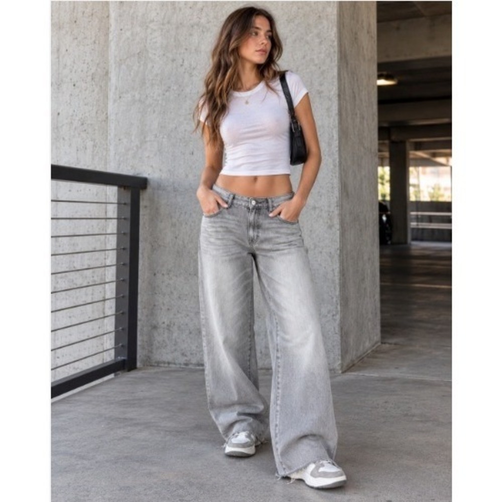 Hidden Jeans Alyx Womens 28 Gray Low Slung Baggy Wide Leg Raw Hem NWT